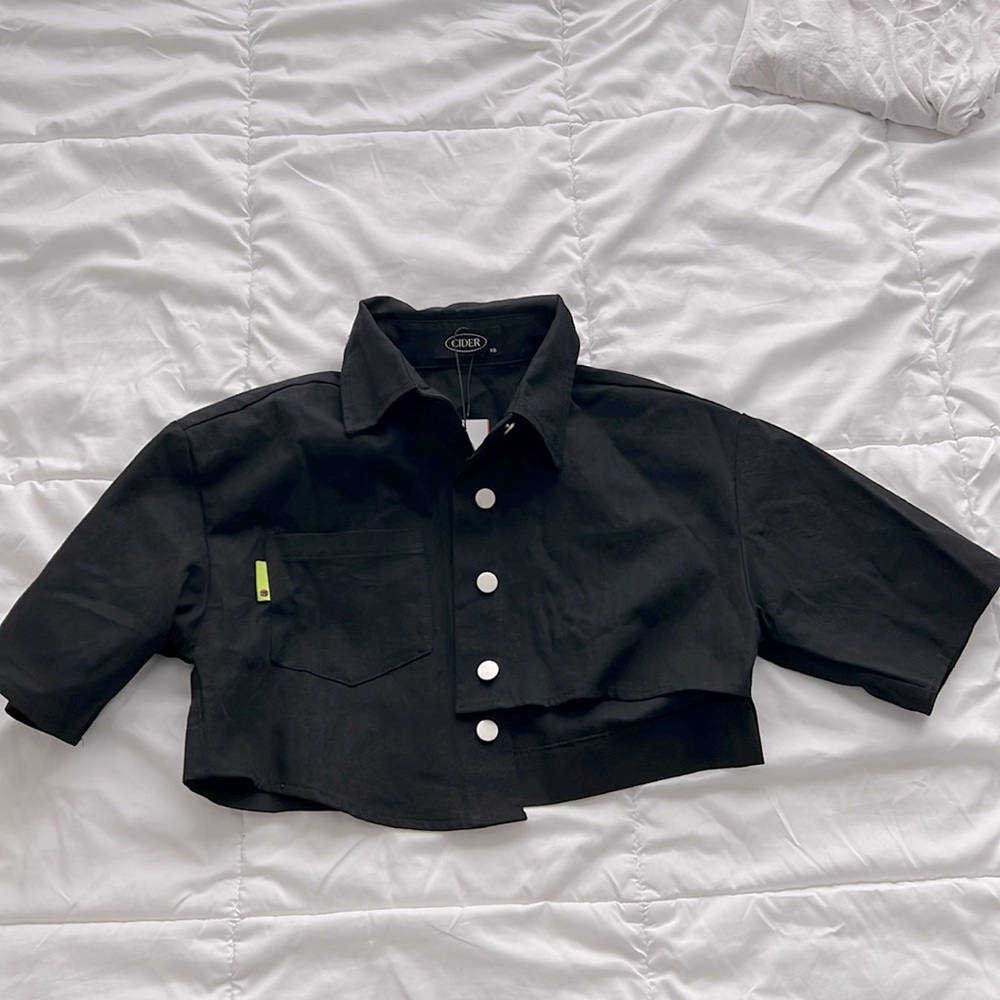 Asymmetrical Short Sleeve Denim Jacket - CIDER